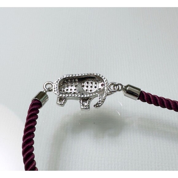 Pavé CZ Elephant Bracelet Red Eye Rhodium Plated Silvertone Adjustable Red Cord - Picture 5 of 16